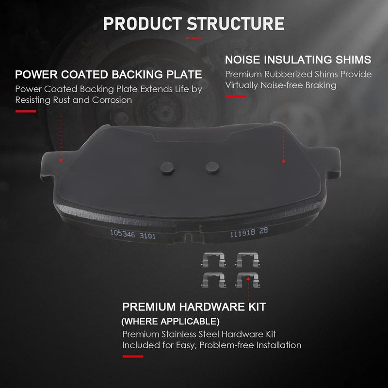 cciyu Front and Rear Ceramic Brake Pads Kit - 8 Pieces for Hyundai Santa Fe and Kia Sorento - Image 3