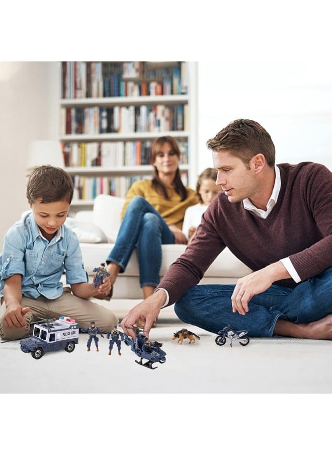 Liberty imports - Liberty Imports 8 PCS Police Rescue Patrol Toy Vehicles and Figures Playset - Helicopter, SWAT Truck, Motorcycle, Action Figures, K-9, Weapons, and Accessories for Kids Imaginative Pretend Play - Image 1