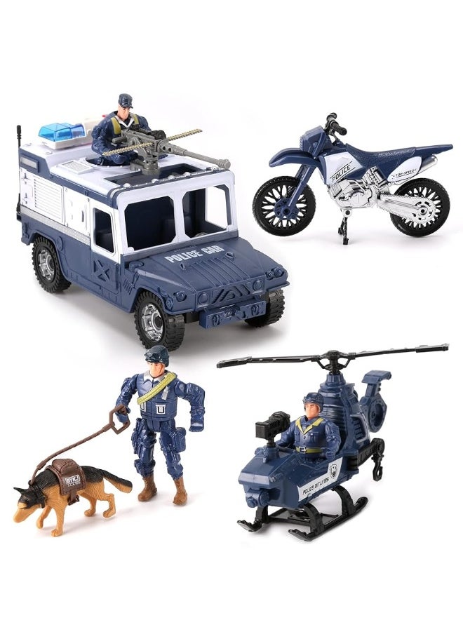 Liberty imports - Liberty Imports 8 PCS Police Rescue Patrol Toy Vehicles and Figures Playset - Helicopter, SWAT Truck, Motorcycle, Action Figures, K-9, Weapons, and Accessories for Kids Imaginative Pretend Play - Image 1