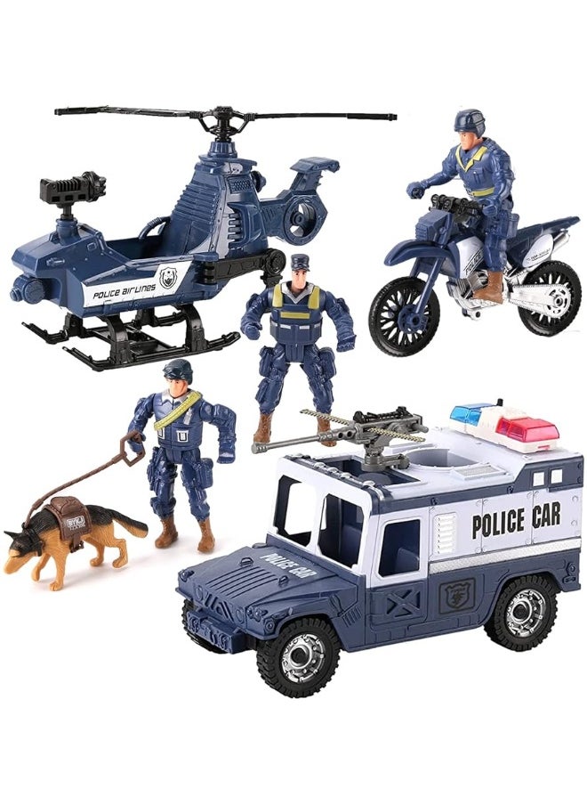 Liberty imports - Liberty Imports 8 PCS Police Rescue Patrol Toy Vehicles and Figures Playset - Helicopter, SWAT Truck, Motorcycle, Action Figures, K-9, Weapons, and Accessories for Kids Imaginative Pretend Play - Image 1