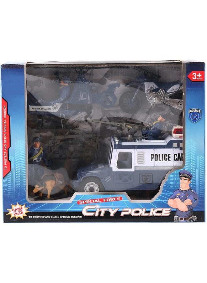 Liberty imports - Liberty Imports 8 PCS Police Rescue Patrol Toy Vehicles and Figures Playset - Helicopter, SWAT Truck, Motorcycle, Action Figures, K-9, Weapons, and Accessories for Kids Imaginative Pretend Play - Image 1