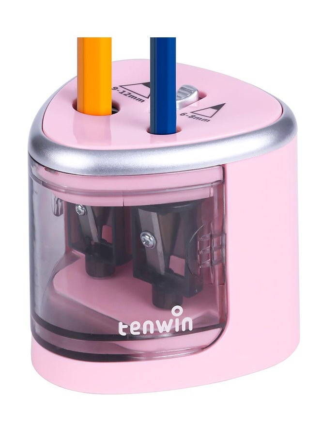 tenwin - Double Hole Electric Pencil Sharpener, Multi-Functional Automatic Pencil Sharpeners Battery Operated with 2 Holes (6-8mm, 9-12mm) for School/Office/Home, Pink - Image 1