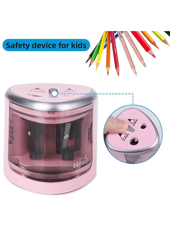 tenwin - Double Hole Electric Pencil Sharpener, Multi-Functional Automatic Pencil Sharpeners Battery Operated with 2 Holes (6-8mm, 9-12mm) for School/Office/Home, Pink - Image 1