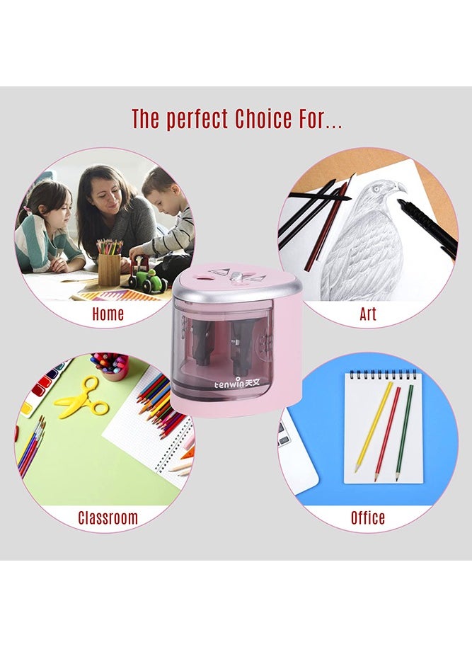 tenwin - Double Hole Electric Pencil Sharpener, Multi-Functional Automatic Pencil Sharpeners Battery Operated with 2 Holes (6-8mm, 9-12mm) for School/Office/Home, Pink - Image 1
