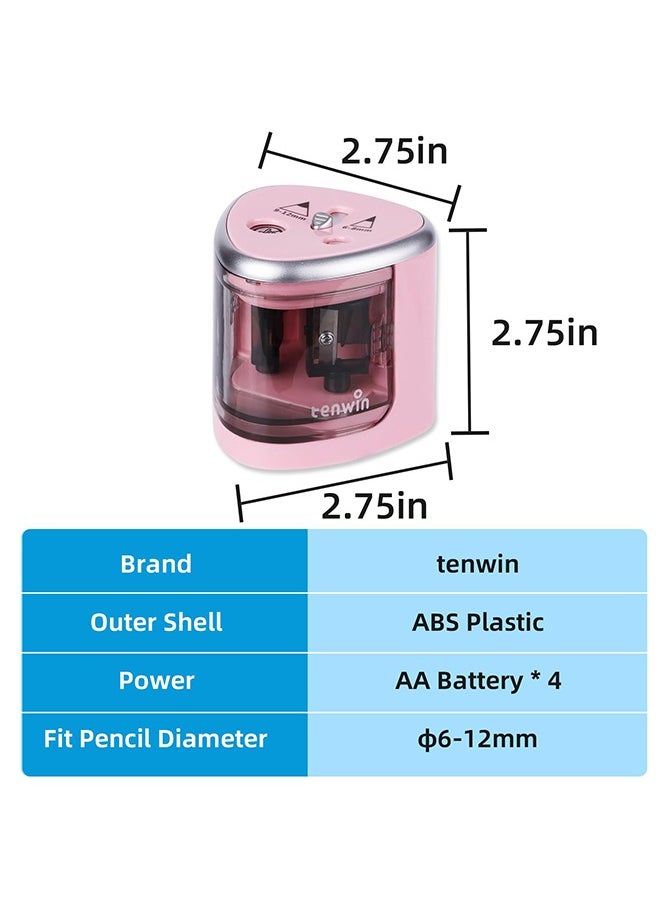 tenwin - Double Hole Electric Pencil Sharpener, Multi-Functional Automatic Pencil Sharpeners Battery Operated with 2 Holes (6-8mm, 9-12mm) for School/Office/Home, Pink - Image 1