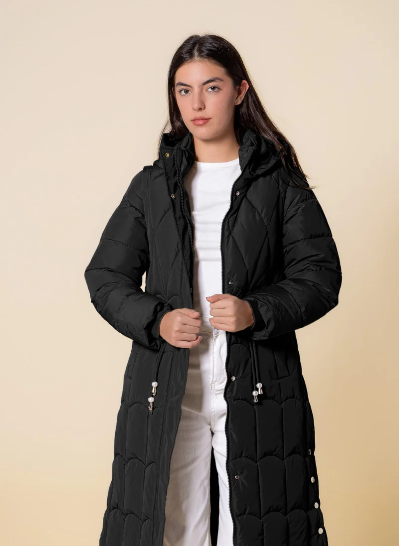 SHAPES LONG DETAILED PUFFER JACKET