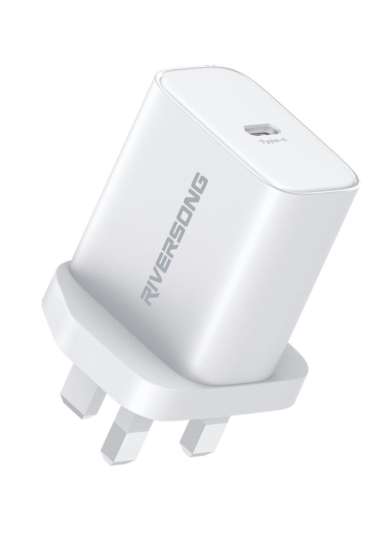RIVERSONG PowerKub25 25W PD 3.0 Fast Charger, Type-C Output, Smart Chip, Multiple Protection, Wide Compatibility, Compact Wall Adapter for iPhone, Samsung, iPad & More – White - Image 1