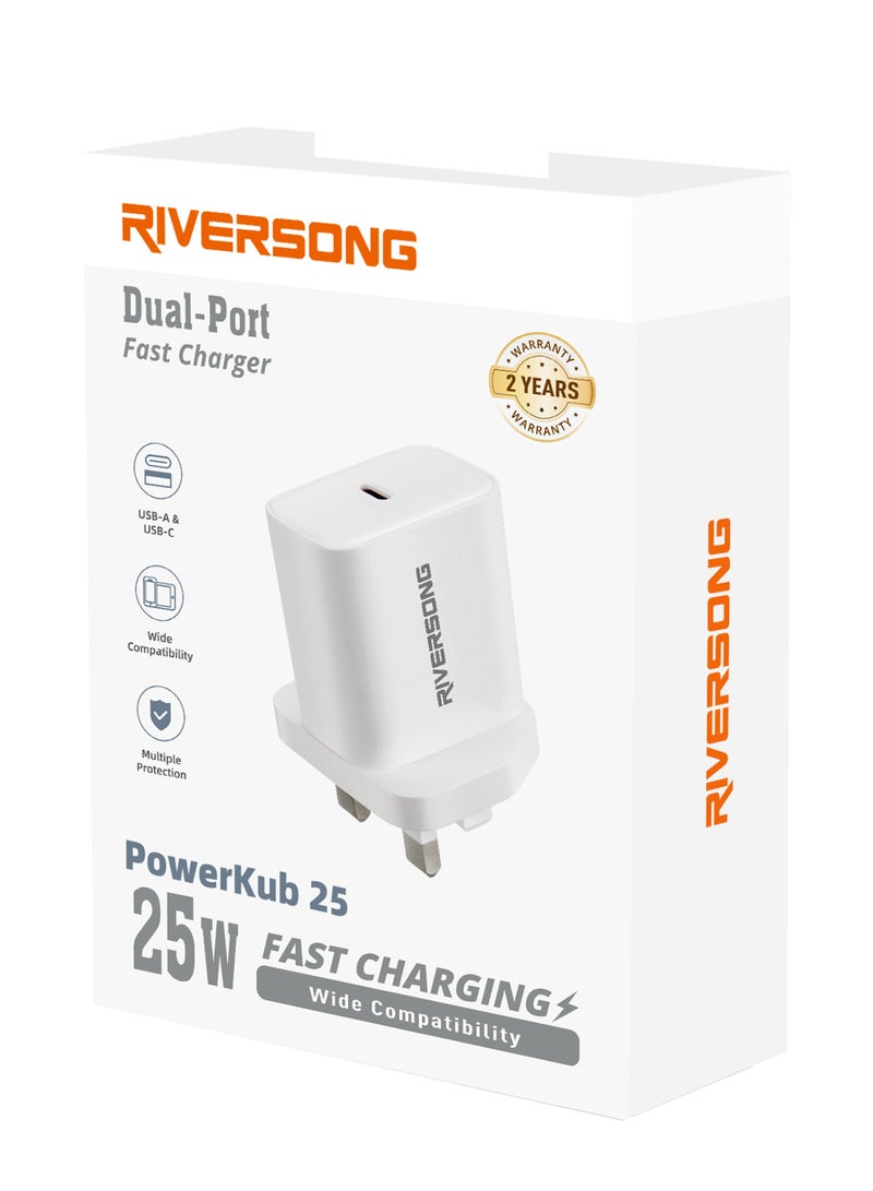 RIVERSONG PowerKub25 25W PD 3.0 Fast Charger, Type-C Output, Smart Chip, Multiple Protection, Wide Compatibility, Compact Wall Adapter for iPhone, Samsung, iPad & More – White - Image 3