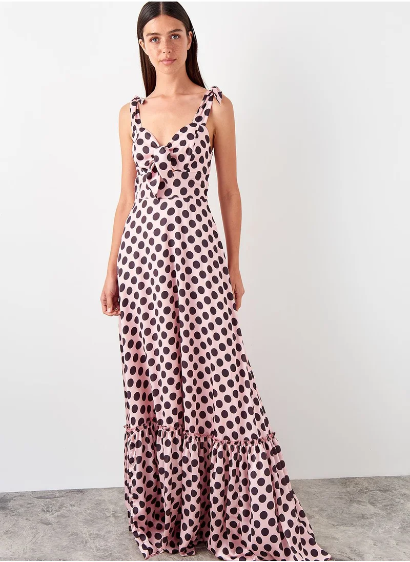 trendyol Tie Shoulder Spot Print Dress