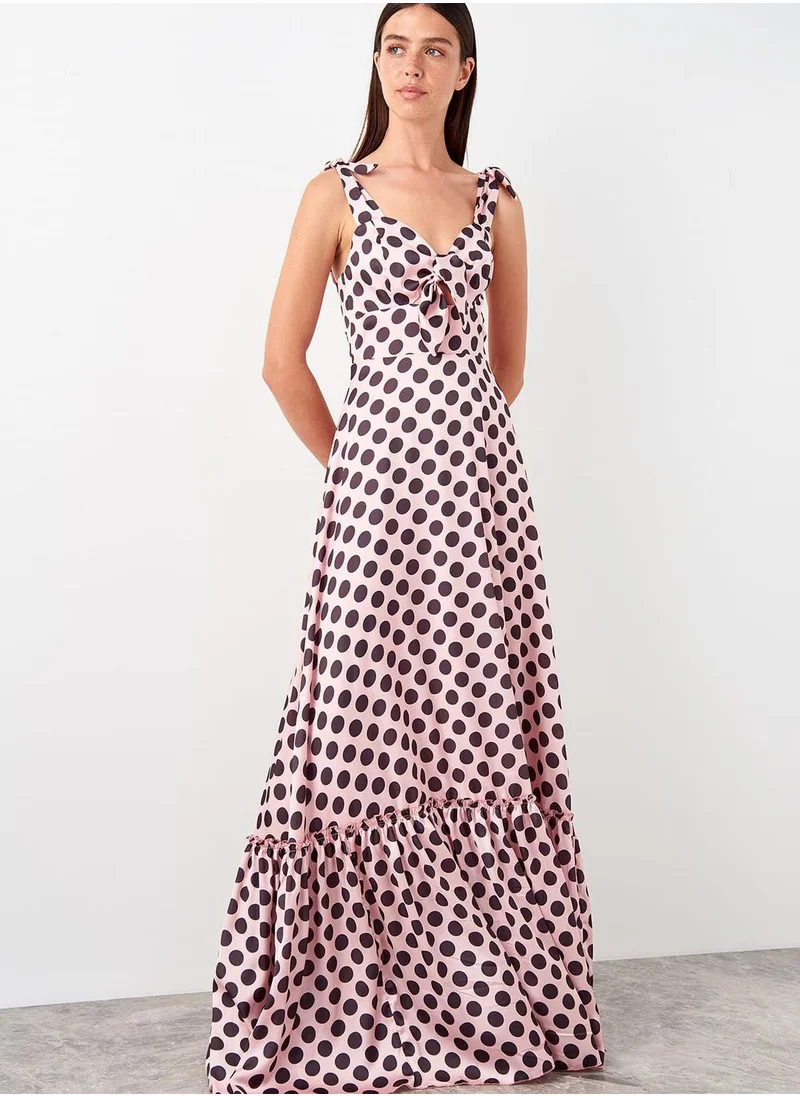 trendyol Tie Shoulder Spot Print Dress