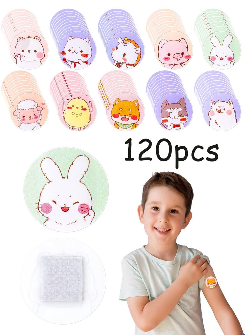 120 Pcs Kids Cartoon Adhesive Bandages, 10 Cute Assorted Styles 0.9 Inch Round Vaccination Plasters, Breathable Wound Band-Aids for Blisters, Pimples, Minor Cuts & Vaccination Care - Image 1