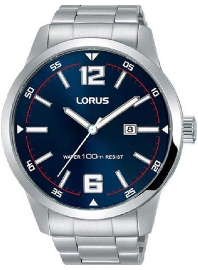 لوراس ساعة رياضية Rh977Hx9 للرجال كوارتز مقاومة للماء حتى عمق 100 متر من الفولاذ المقاوم للصدأ باللون الفضي مع مينا زرقاء