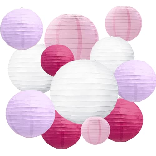Zankubom 20Pcs Light Purple Rose Red Pink White Paper Lanterns for Parties 6 8 10 12 Chinese Asian Hanging Round Paper Lanterns for Birthday Wedding Halloween Christmas Home Decor Party Decor - Image 1