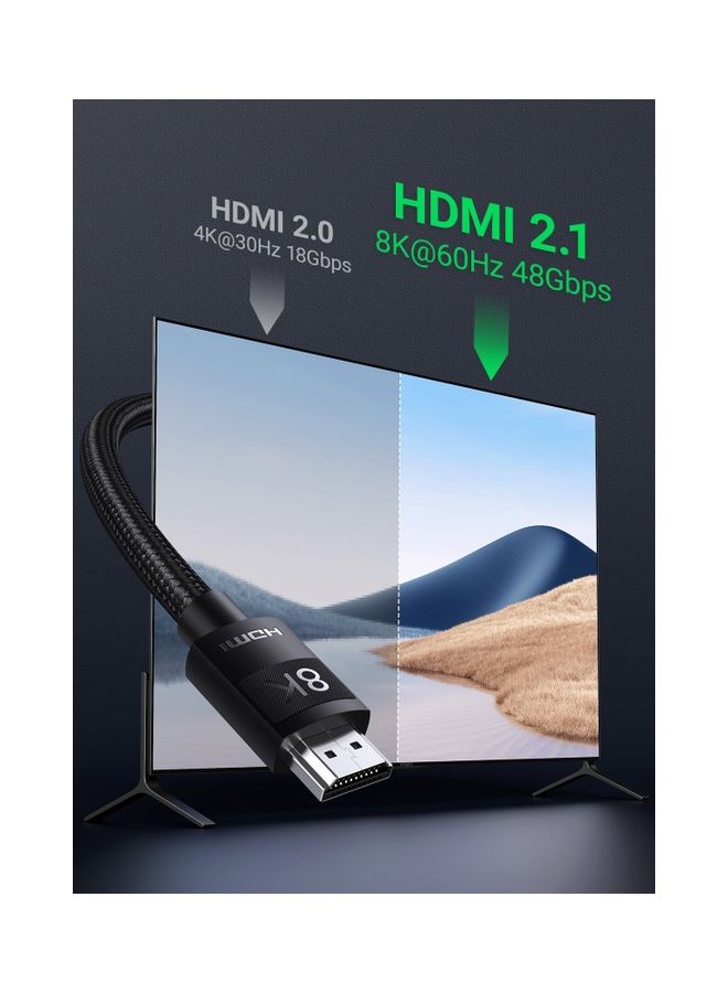 HDMI Cable1M 2.1 Ultra HD High-Speed 48Gbps Braided Cord eARC Dynamic HDR Dolby Vision for MacBook Pro PS5 Switch TV Xbox Roku UHD TV Blu-ray Projector black - Image 2