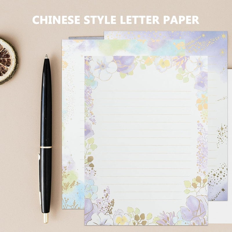 A5 Gold Foil Stamped Lined Writing Paper Set 24 Sheets Vintage Floral Letterhead Paper for Invitations Scrapbook Crafts and Letter Writing - Image 4
