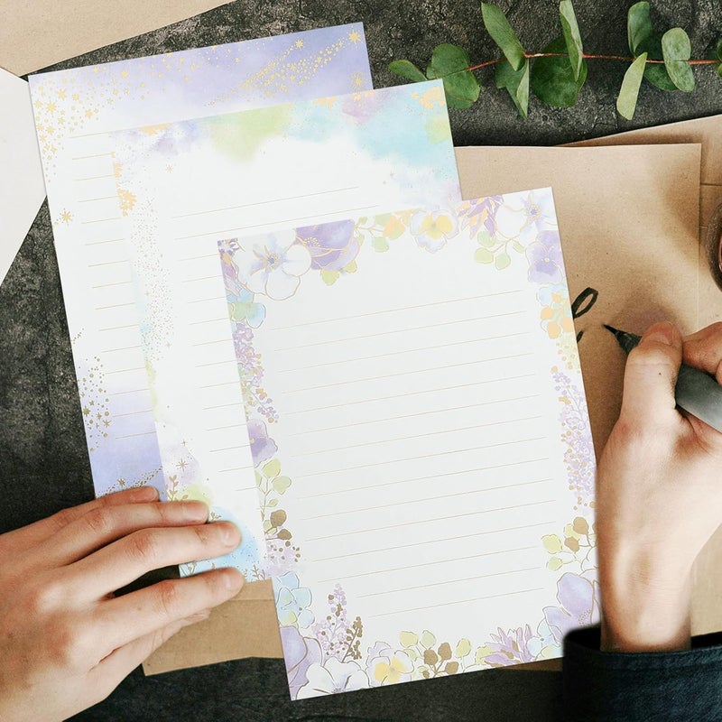 A5 Gold Foil Stamped Lined Writing Paper Set 24 Sheets Vintage Floral Letterhead Paper for Invitations Scrapbook Crafts and Letter Writing - Image 5