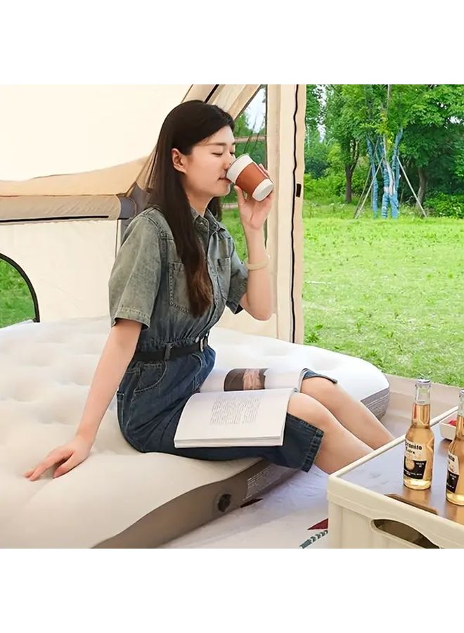 74.8 Inch X 28.74 Inch Off White Outdoor Air Mattress for Adults Double Size Spacious Comfortable Single Size Lightweight Flexible Thick Durable Ground Moisture Resistance Hardness Protection Foldable Easy Storage Carrying Inflatable Pump Included Quick Setup Sleeping Space For Home Camping Overnight - Image 2