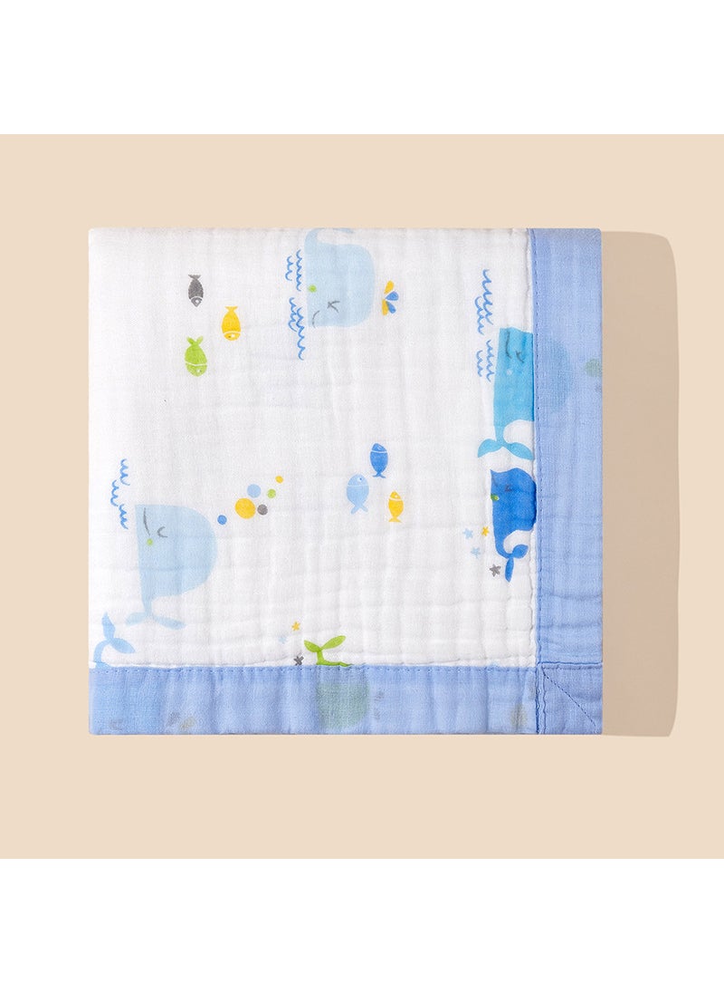 Generic Cartoon Kids Bath Towel Six-Layer Gauze Blue Whale 393g 
