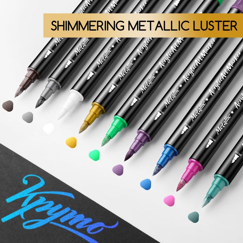 SKYGLORY 24 Color Dual Tip Metallic Acrylic Paint Pens, Non-Toxic Craft Supplies-Fine & Brush Tips for Multi-Surface Art - Image 3