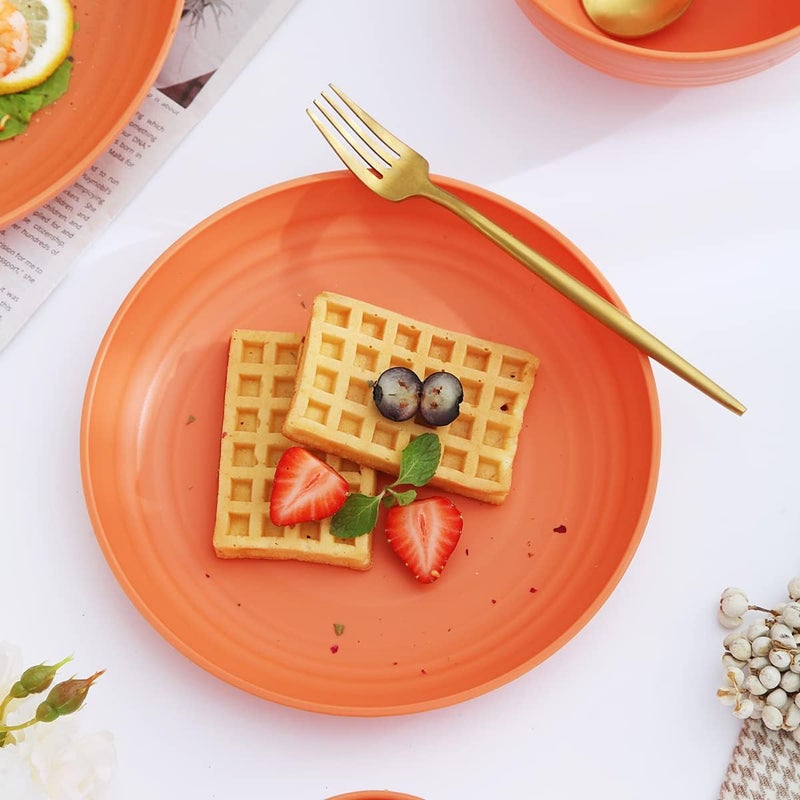 Kyraton Plastic Dinnerware Set of 16 Pieces, Unbreakable And Reusable Light Weight Plates Mugs Bowls Dishes Easy to Carry And Clean Microwave Safe BPA Free Dishwasher Safe Service For 4 (Orange) - Image 4