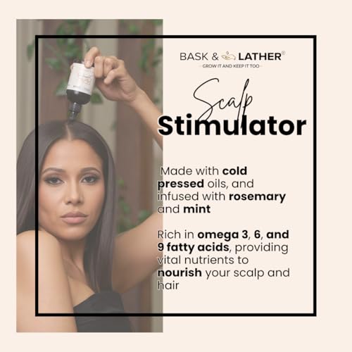 Bask & Lather Scalp Stimulator Hair Growth Oil, Cold Pressed Mint and Rosemary Blend with Grapeseed for Hair Growth, Organic Natural Leave in, All Hair Types, 2 Fl Oz - Image 2