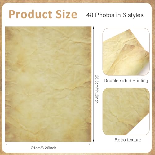 OFIFO® 48 Sheet DIY Scrapbooking, Double-sided Crinkle Texture Retro Yellowish Background, 100 GSM Writing Decorative Paper for Crafting, Gift, 11''x8.5'' - Image 2