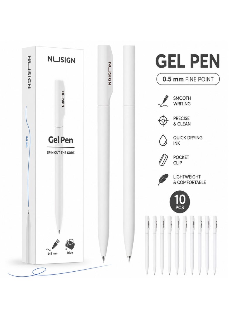 NUSIGN 10-Piece Gel Ink Pen 0.5mm Tip Blue Ink White Body - Image 1