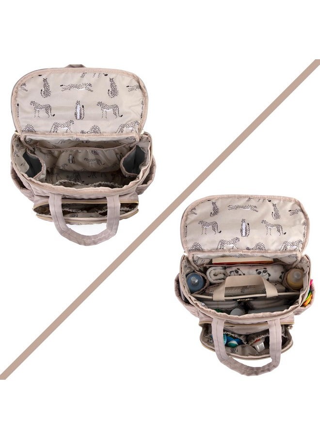 Jessica Simpson Jessica Simpson Quilted Diaper Bag Backpack with Insulated Pockets, Portable Changing Pad, Stroller Straps, Organizer Insert 3 Pc. Set (Khaki)  - Image 3