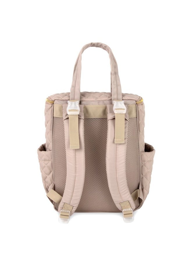 Jessica Simpson Jessica Simpson Quilted Diaper Bag Backpack with Insulated Pockets, Portable Changing Pad, Stroller Straps, Organizer Insert 3 Pc. Set (Khaki)  - Image 4