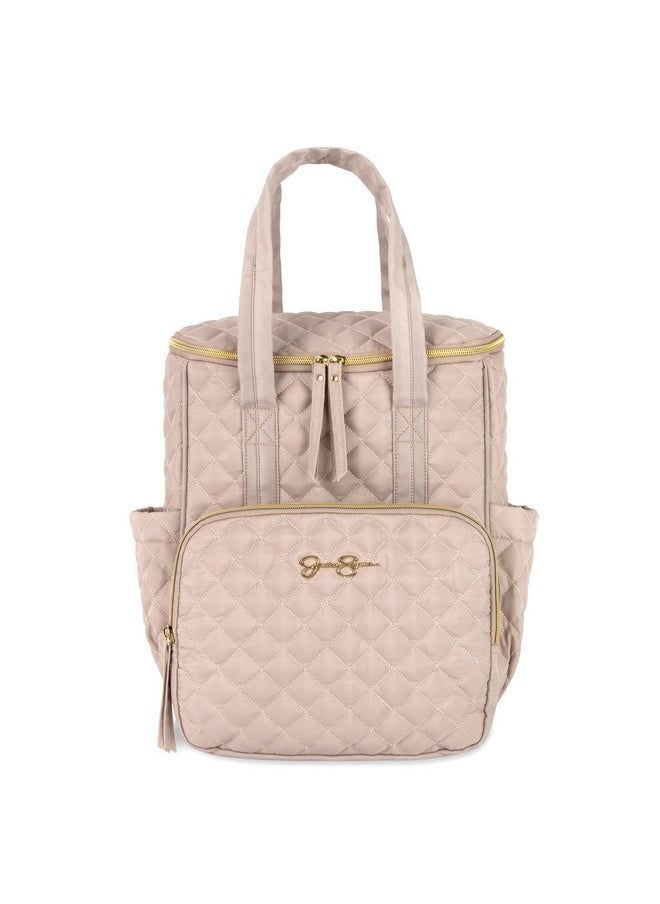 Jessica Simpson Jessica Simpson Quilted Diaper Bag Backpack with Insulated Pockets, Portable Changing Pad, Stroller Straps, Organizer Insert 3 Pc. Set (Khaki)  - Image 2