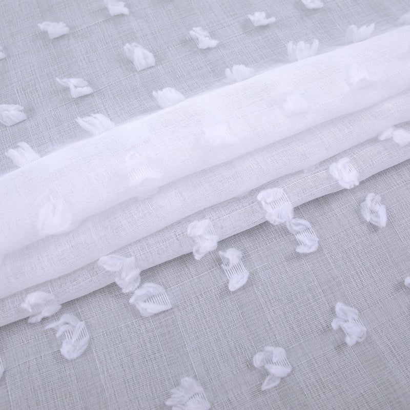 KOUFALL White Sheer Curtains 96 Inches Long for Living Room with Pattern Boho Design Pom Pom Back Tab Ceiling to Floor Length Curtain for Large Bay Window 8 FT - Image 4