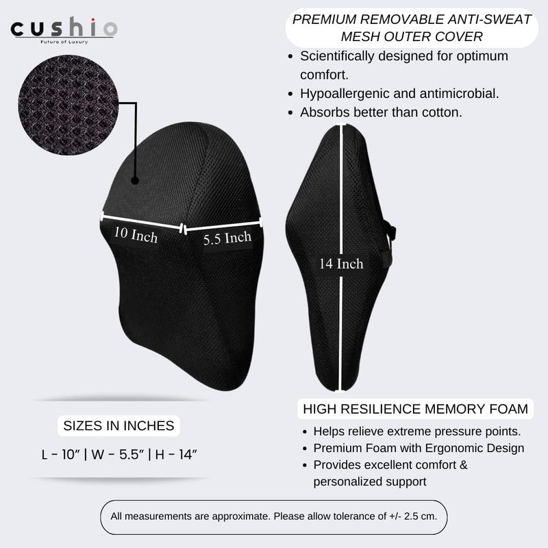 CUSHIO Car Headrest Pillow Memory Foam Car Seat Head Rest Pillow for Neck and Cervical Support Relieves Neck Pain Muscle Tension Mesh Black Pack of 1 - Image 3