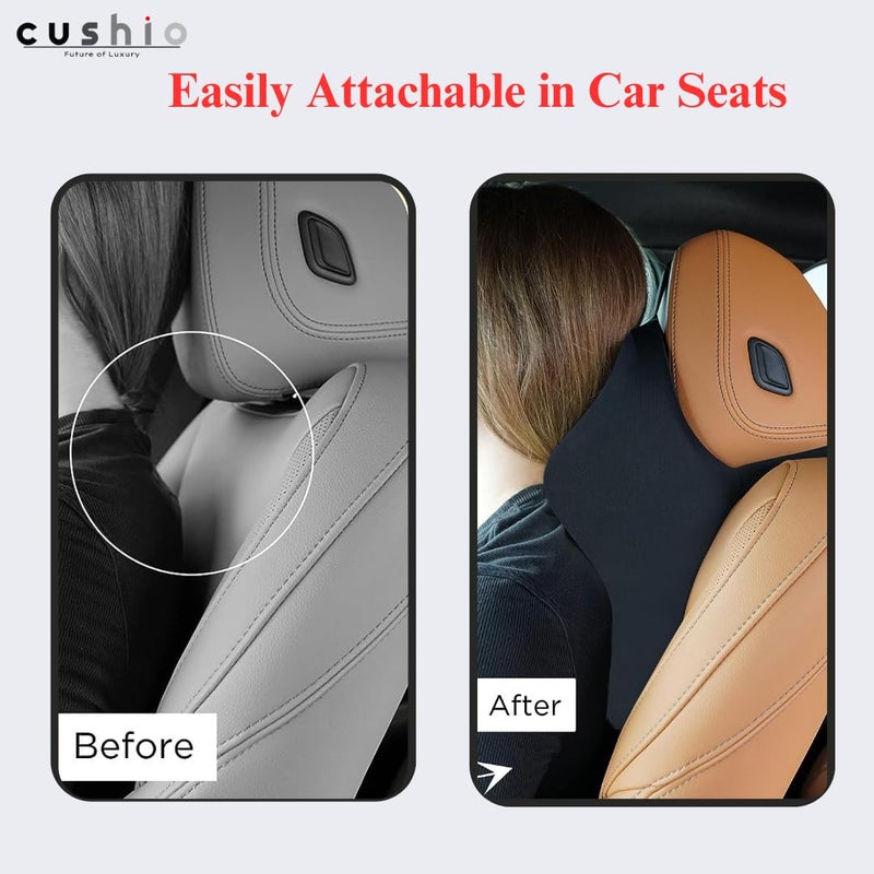 CUSHIO Car Headrest Pillow Memory Foam Car Seat Head Rest Pillow for Neck and Cervical Support Relieves Neck Pain Muscle Tension Mesh Black Pack of 1 - Image 4