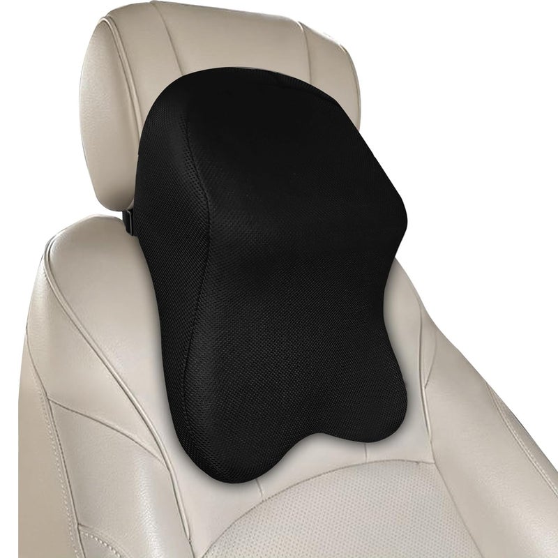 CUSHIO Car Headrest Pillow Memory Foam Car Seat Head Rest Pillow for Neck and Cervical Support Relieves Neck Pain Muscle Tension Mesh Black Pack of 1 - Image 2