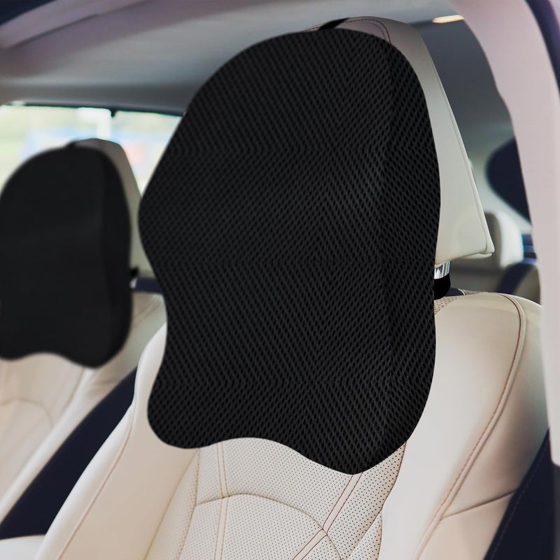 CUSHIO Car Headrest Pillow Memory Foam Car Seat Head Rest Pillow for Neck and Cervical Support Relieves Neck Pain Muscle Tension Mesh Black Pack of 1 - Image 1