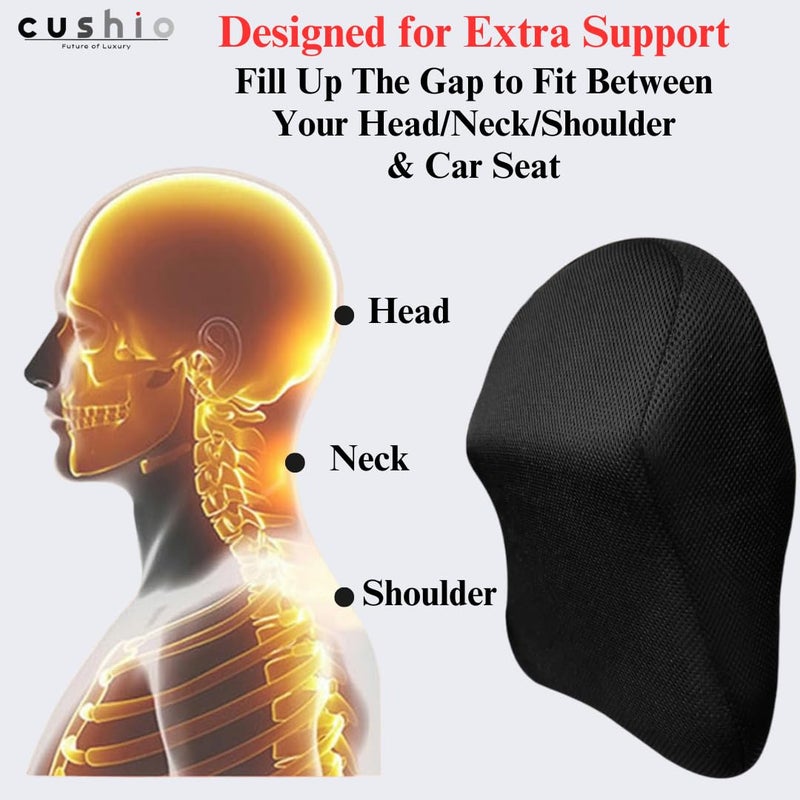 CUSHIO Car Headrest Pillow Memory Foam Car Seat Head Rest Pillow for Neck and Cervical Support Relieves Neck Pain Muscle Tension Mesh Black Pack of 1 - Image 5
