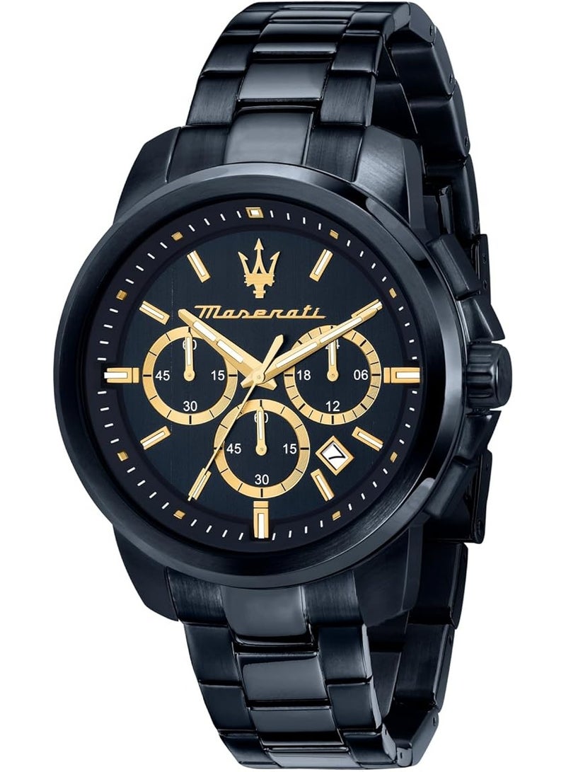مازيراتي ساعة رجالية مايستراتي سكسيسو 44 ملم بميناء أسود وحزام أسود - Image 1