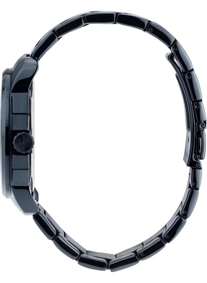 مازيراتي ساعة رجالية مايستراتي سكسيسو 44 ملم بميناء أسود وحزام أسود - Image 2