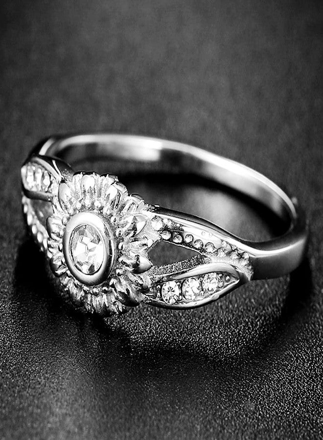 Jude Jewelers Stainless Steel Hammered Sun Flower Style Wedding Engagement Statement Promise Anniversary Holiday Ring (Silver, 7) - Image 4
