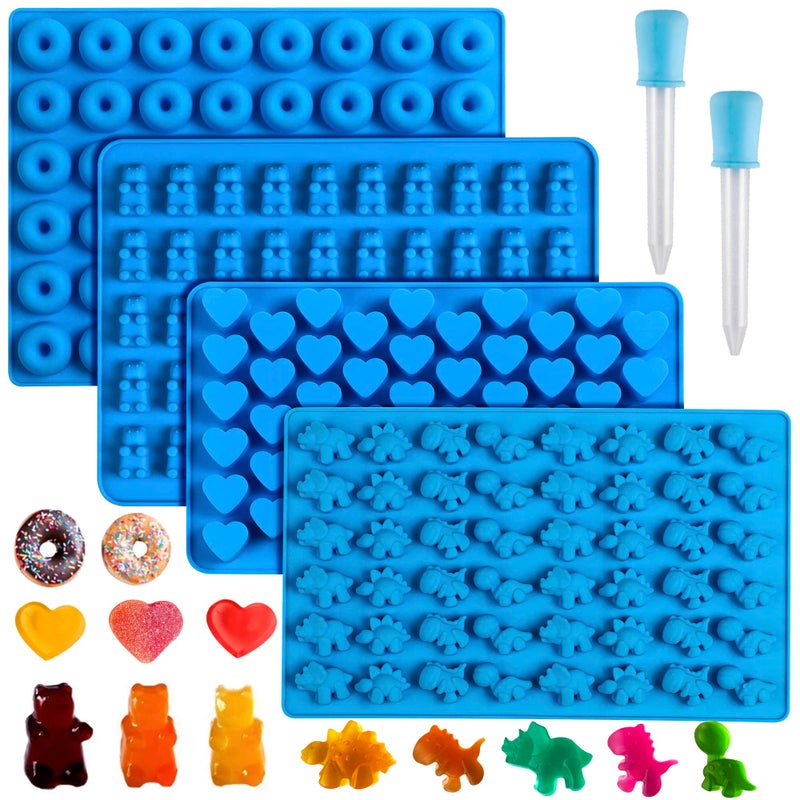 Sidosir 4Pcs Gummy Candy Bear Molds, Non-stick Silicone Chocolate Mold for Dinosaur, Donut, Heart, Silicone Candy Molds with 2 Droppers - Image 1