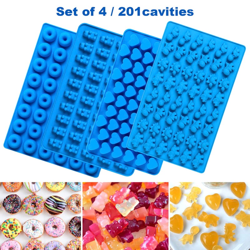 Sidosir 4Pcs Gummy Candy Bear Molds, Non-stick Silicone Chocolate Mold for Dinosaur, Donut, Heart, Silicone Candy Molds with 2 Droppers - Image 4