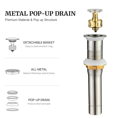 Ultimate Unicorn Pop up Sink Drain Stopper for Bathroom Vessel Vanity Sink Art Basin Brushed Nickel, Small Cap Without Overflow, Metal Pop-up Drain Strainer with Detachable Basket Stopper - Image 2