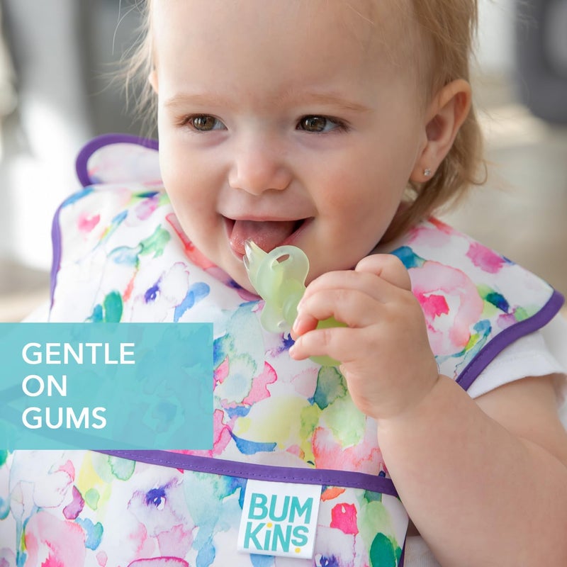 Bumkins Baby Utensils Set, Chewtensils Silicone Spoons for Dipping, Self-Feeding, Baby Led Weaning, Trainer Learning, First Stage Eating, Soft Practice Fork and Spoon, Babies 6 Months, Green Jelly - Image 2