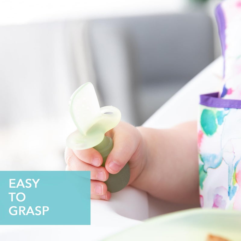 Bumkins Baby Utensils Set, Chewtensils Silicone Spoons for Dipping, Self-Feeding, Baby Led Weaning, Trainer Learning, First Stage Eating, Soft Practice Fork and Spoon, Babies 6 Months, Green Jelly - Image 4