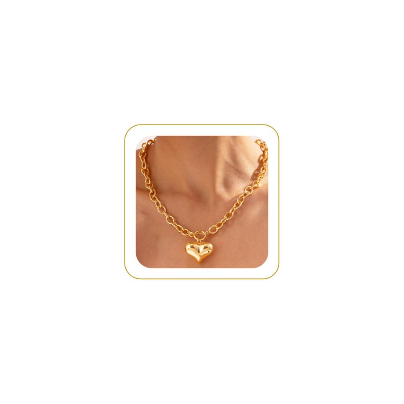 Carffordo Gold Heart Necklace for Women â€“ Chunky 14K Gold Plated Heart Pendant Necklace with Toggle Clasp, Waterproof Hypoallergenic Trendy Dainty Non Tarnish Love Jewelry Gift - Image 1