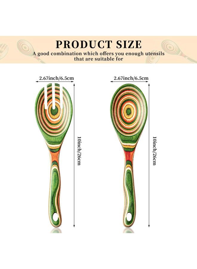 Gudamaye Pakkawood Wooden Salad Server Set,10.5 inch Salad Tongs for Serving including Salad Mixing Dinner Fork and Spoon,Long Handle Salad Server Set - Image 2