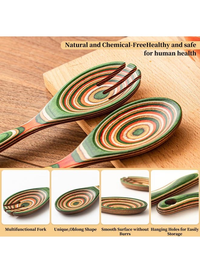 Gudamaye Pakkawood Wooden Salad Server Set,10.5 inch Salad Tongs for Serving including Salad Mixing Dinner Fork and Spoon,Long Handle Salad Server Set - Image 3