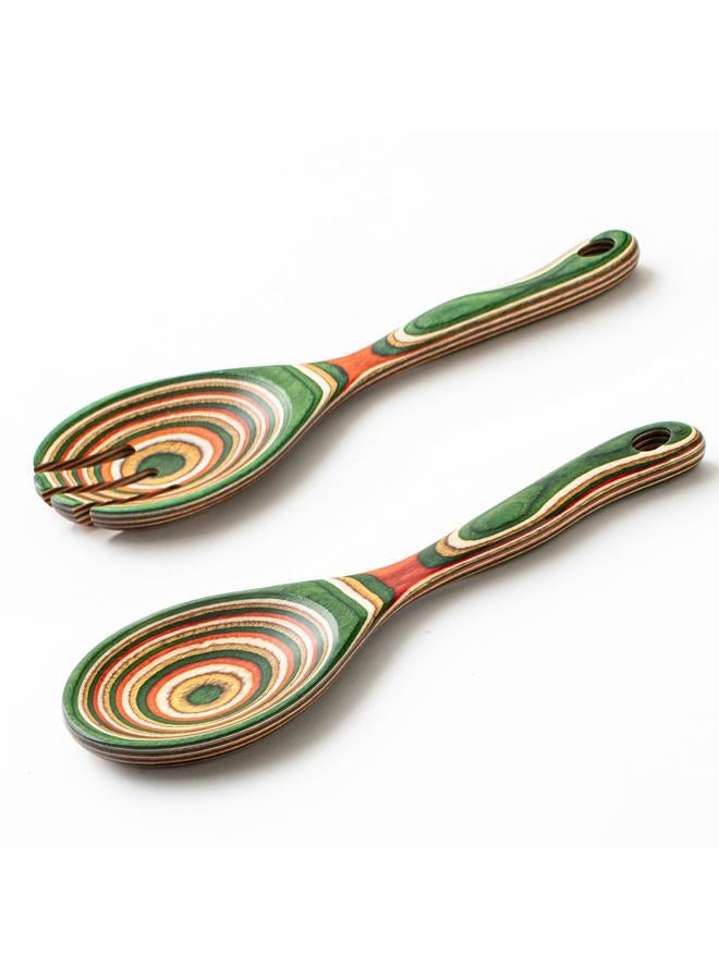 Gudamaye Pakkawood Wooden Salad Server Set,10.5 inch Salad Tongs for Serving including Salad Mixing Dinner Fork and Spoon,Long Handle Salad Server Set - Image 1
