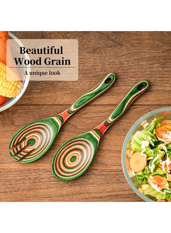 Gudamaye Pakkawood Wooden Salad Server Set,10.5 inch Salad Tongs for Serving including Salad Mixing Dinner Fork and Spoon,Long Handle Salad Server Set - Image 5