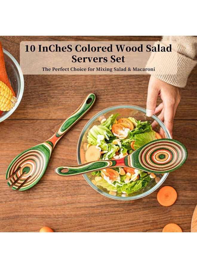 Gudamaye Pakkawood Wooden Salad Server Set,10.5 inch Salad Tongs for Serving including Salad Mixing Dinner Fork and Spoon,Long Handle Salad Server Set - Image 4